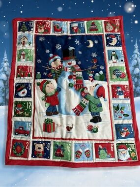 Handmade Holiday Snowman Advent Calendar Wall Hanging- Red/Green/Blue